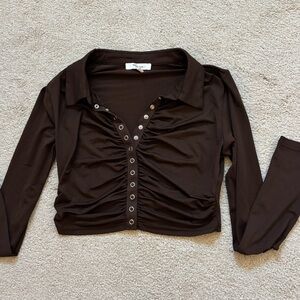 Brown Scrunch Long Sleeve Top